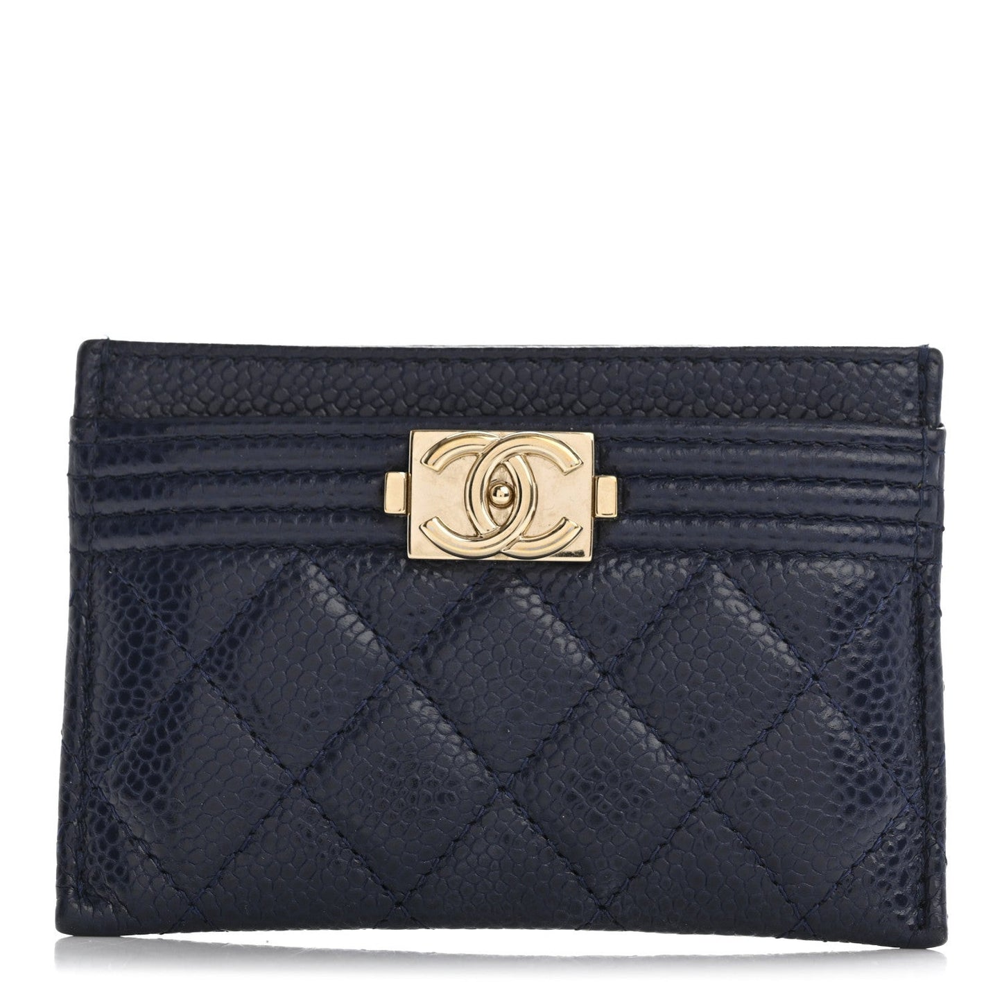 Caviar Quilted Boy Card Holder Navy Blue