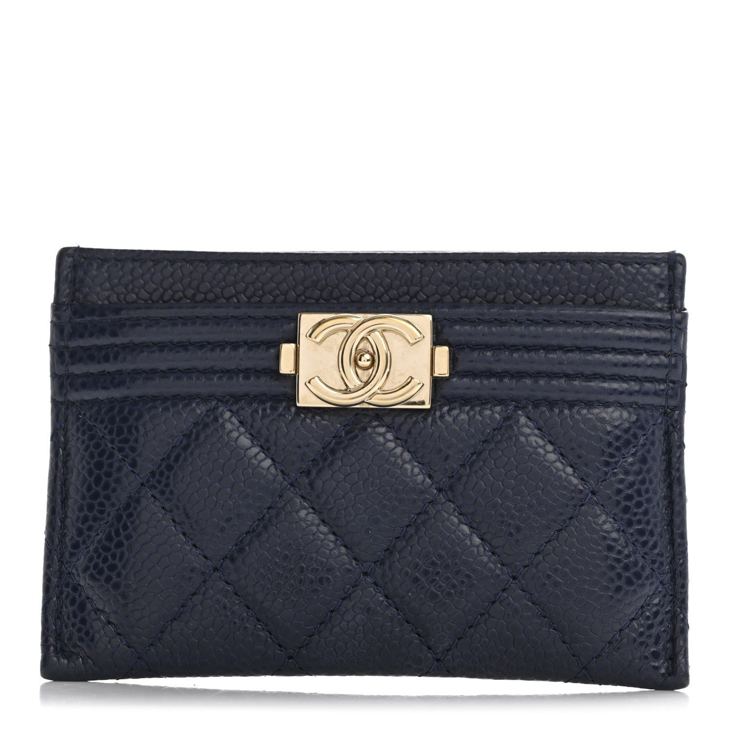 Chanel Caviar Quilted Boy Card Holder Navy Blue 1 of 7