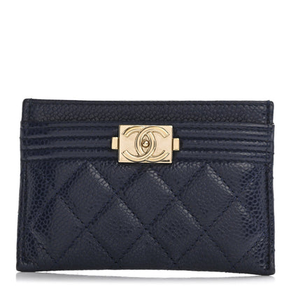 Chanel Caviar Quilted Boy Card Holder Navy Blue 1 of 7
