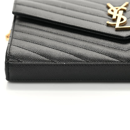 Saint Laurent Grain De Poudre Matelasse Chevron Monogram Chain Wallet Black 13 of 15