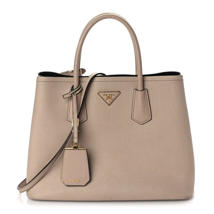 Prada Saffiano Cuir Medium Double Bag Cammeo Black 1 of 8