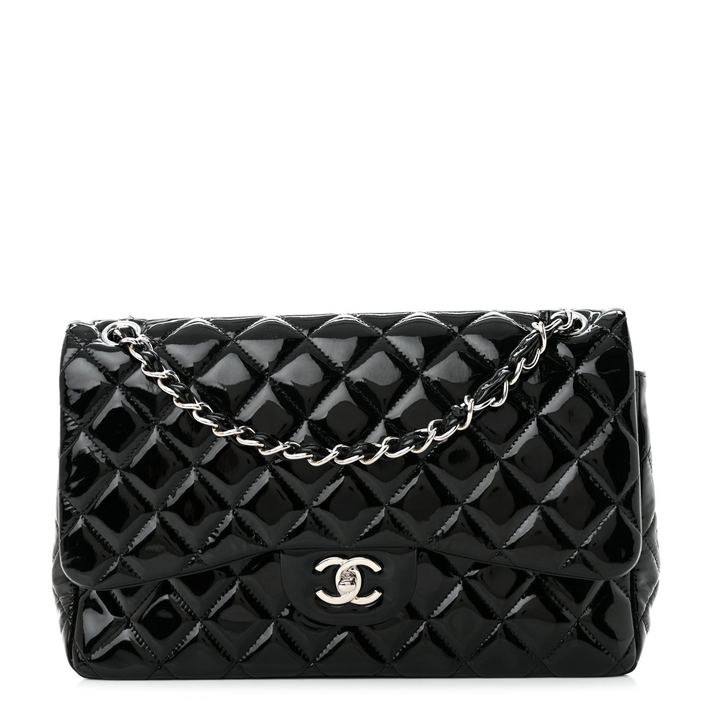Patent Quilted Jumbo Double Flap Black