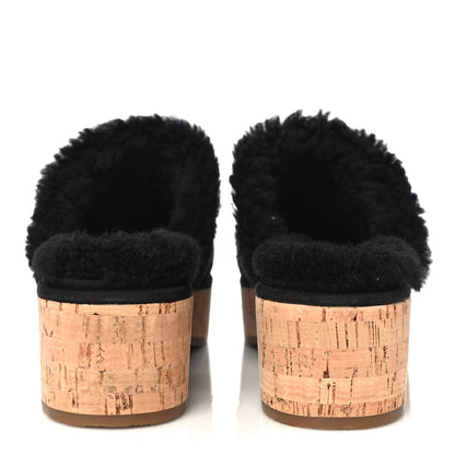 Chanel Suede Calfskin Shearling Turn Lock Clogs 39 Black 6 of 19