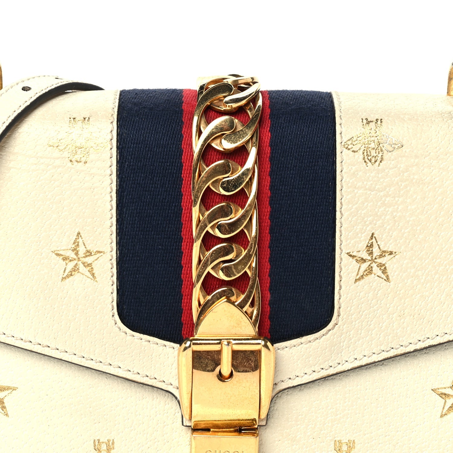 Gucci Textured Calfskin Bee Star Print Small Sylvie Shoulder Bag Mystic White 6 of 8