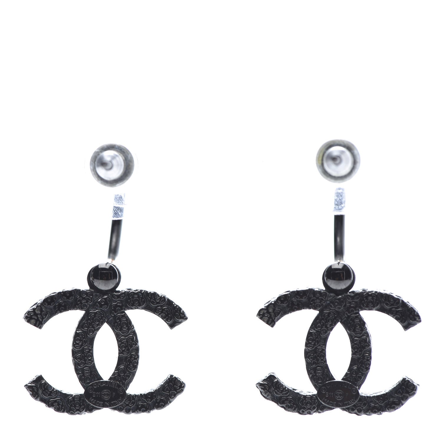 Chanel CC Camellia Drop Earrings Black 4 of 5