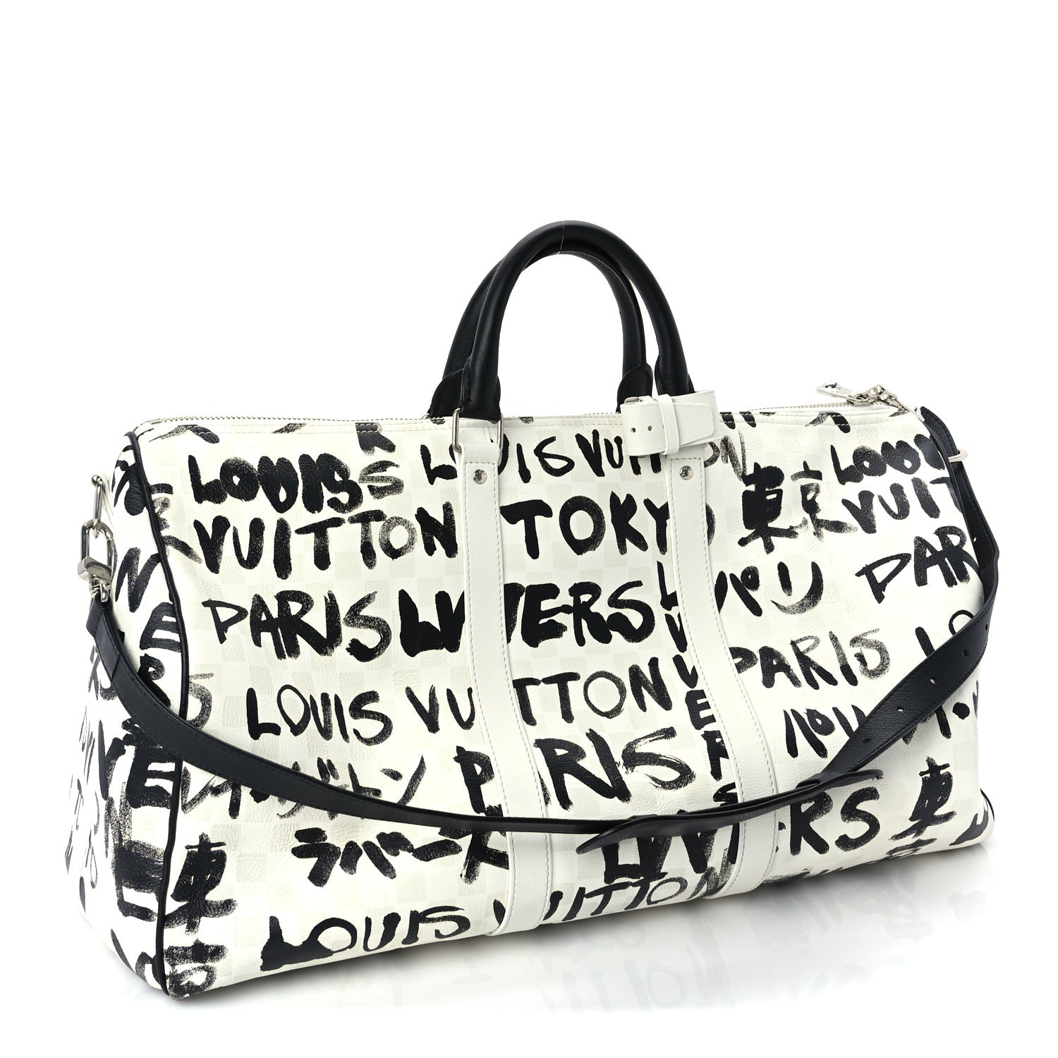 Louis Vuitton Calfskin Damier Scribble Keepall Bandouliere 50  Black White 2 of 8