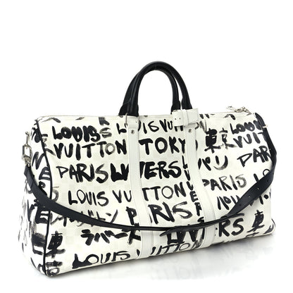 Louis Vuitton Calfskin Damier Scribble Keepall Bandouliere 50  Black White 2 of 8