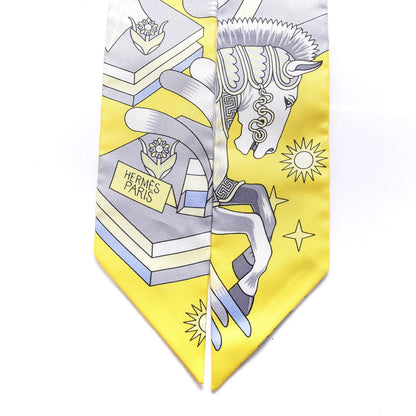 Hermes Silk La Source de Pegase Twilly Jaune Vif Gris Perle 2 of 3