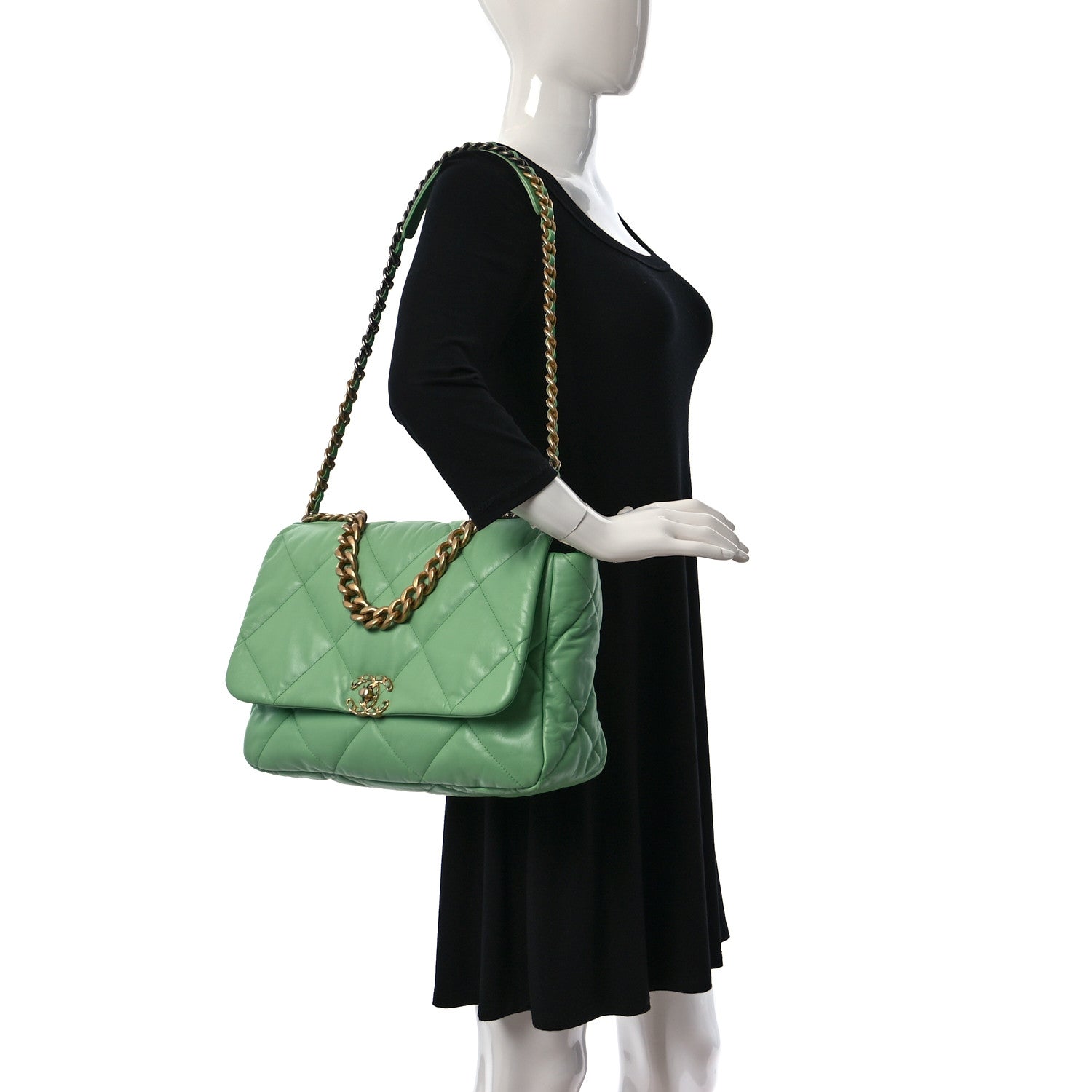 Chanel Goatskin Quilted Maxi Chanel 19 Flap Green 2 of 10