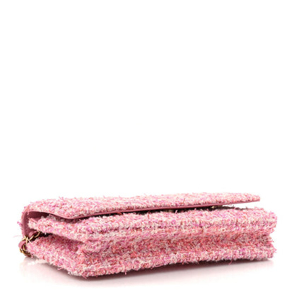 Chanel Tweed Quilted Wallet On Chain WOC Pink 4 of 7