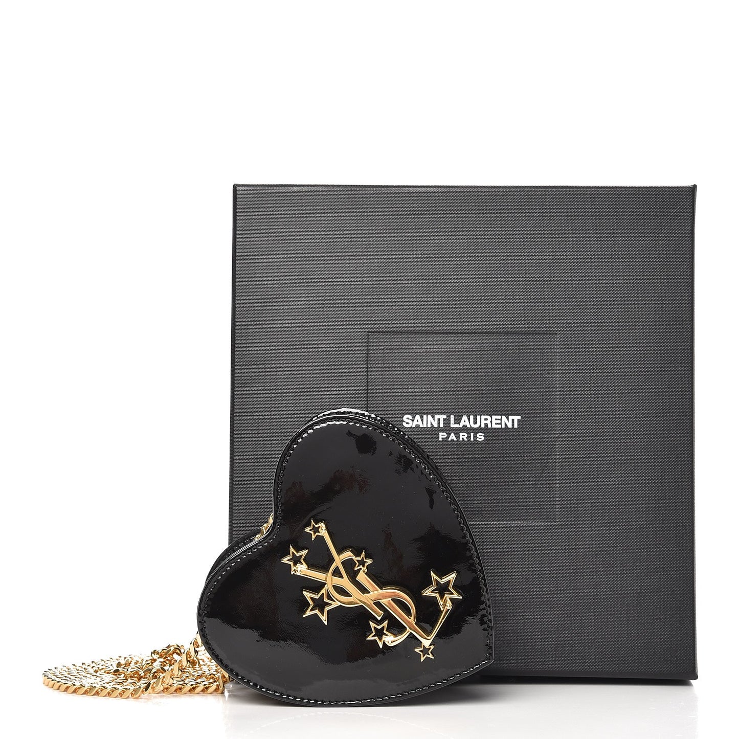 Patent Small Love Heart Chain Bag Black