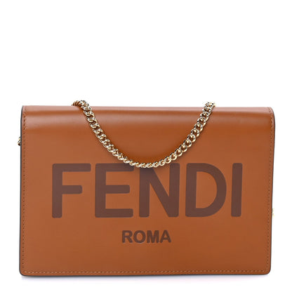 Fendi Vitello King Tamponato Logo Embossed Medium Wallet On Chain  Cuoio 1 of 7