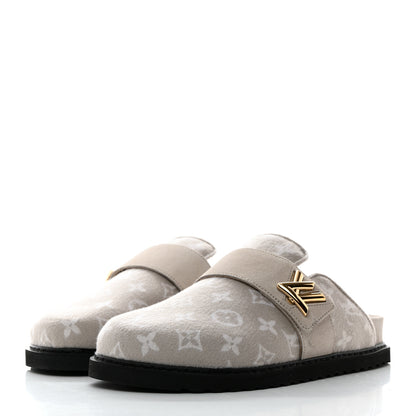 Louis Vuitton Monogram Wool Womens Cosy Flat Comfort Clog Mules 40 Light Grey 3 of 9