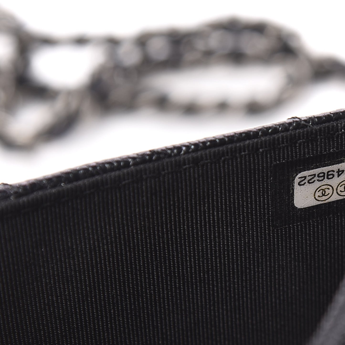 Iridescent Caviar Chevron Quilted Wallet On Chain WOC Black