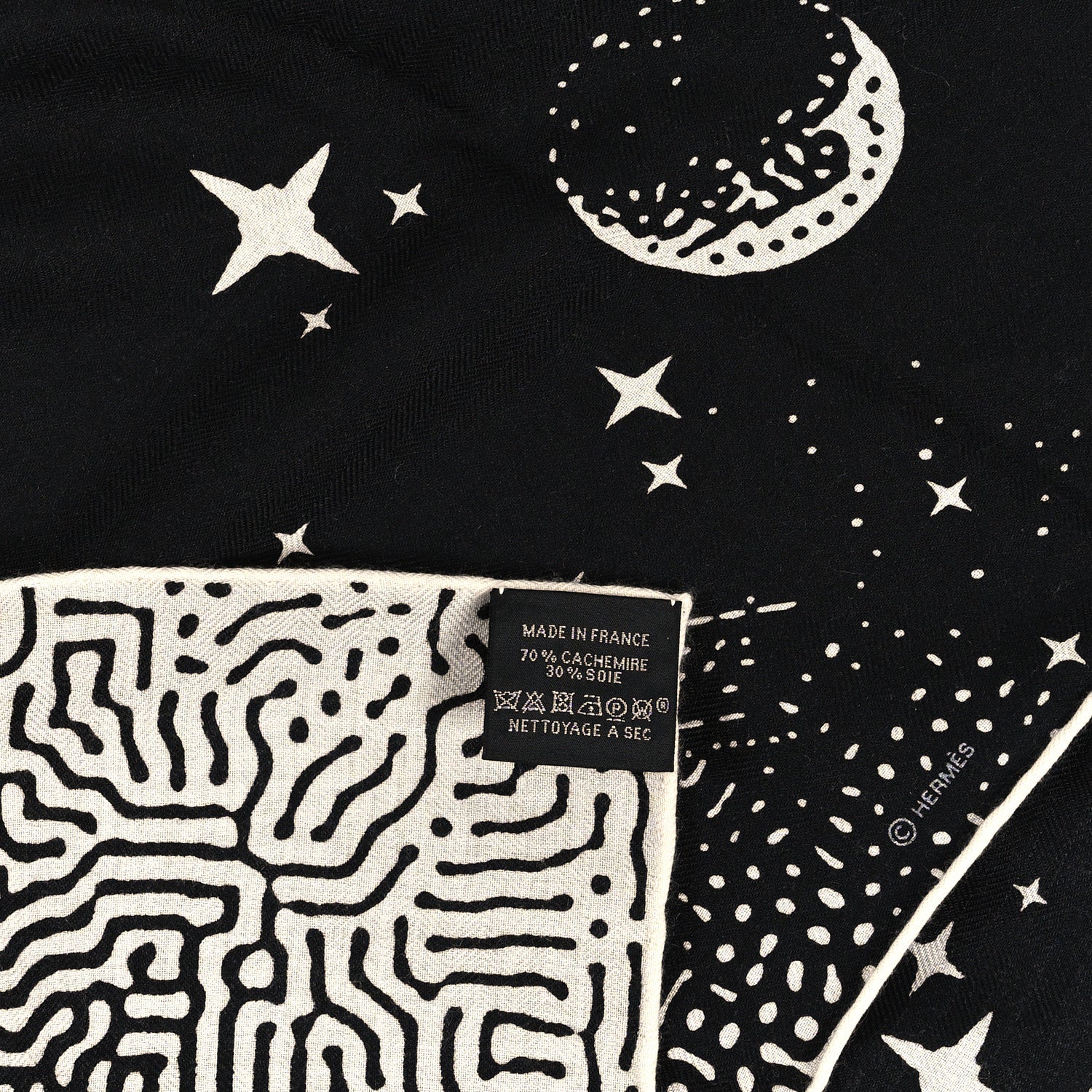 Hermes Silk Cashmere Clair De Lune Shawl 140 Black White 3 of 3