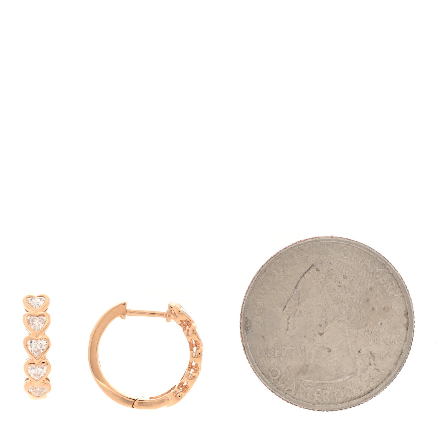 18K Rose Gold Diamond Bezel Heart Hoop Earrings