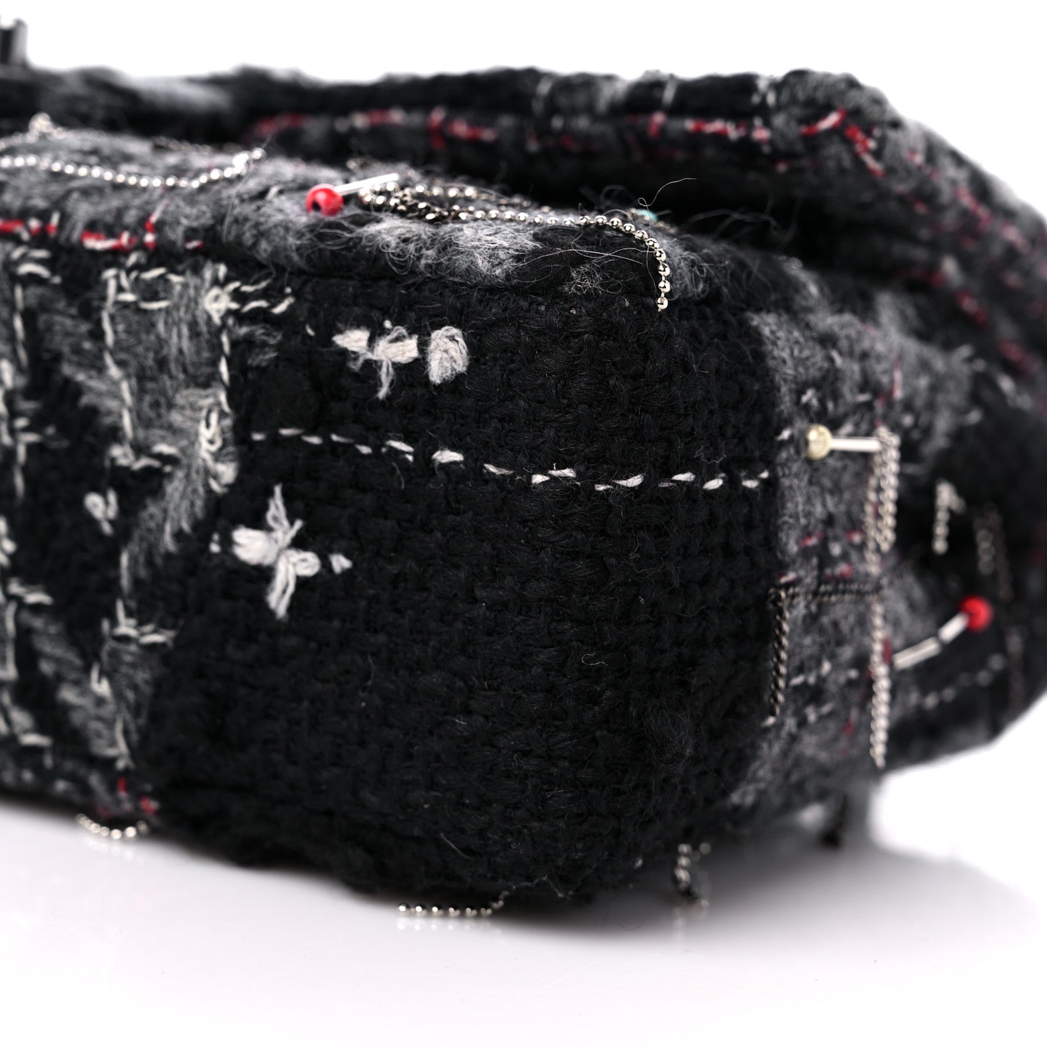 Chanel Tweed Quilted Chain Embellished Medium Double Flap Black Multicolor 9 of 9