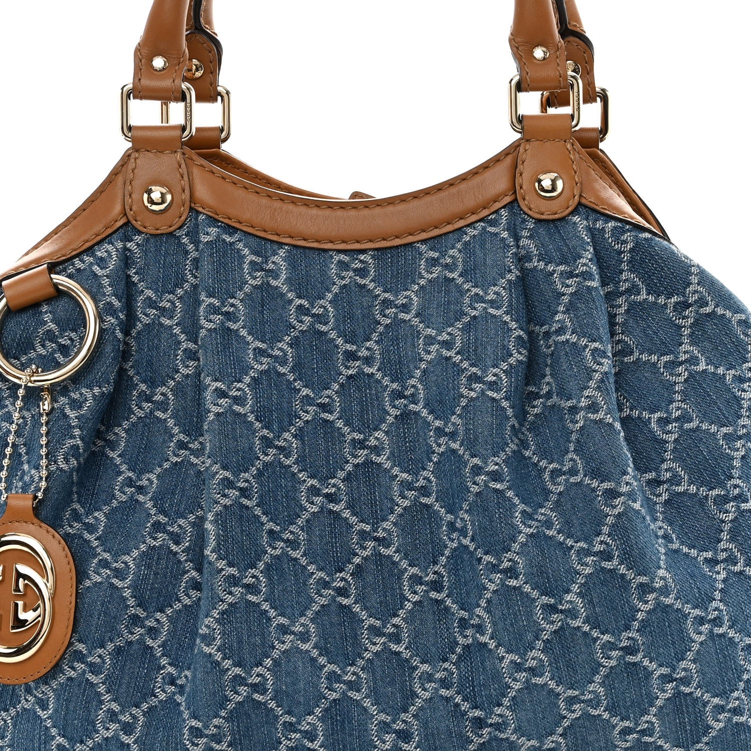 Gucci Denim Monogram Medium Sukey Tote Blue 8 of 14