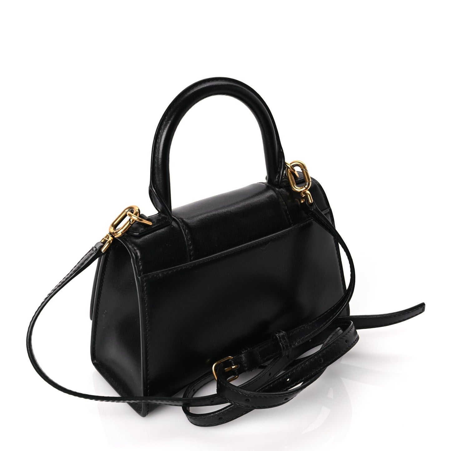 Shiny Box Calfskin Hourglass Top Handle Bag XS Black