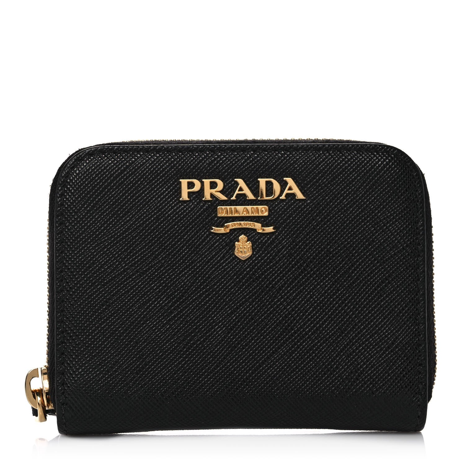 Prada Saffiano Compact Zip Around Wallet Black 1 of 8