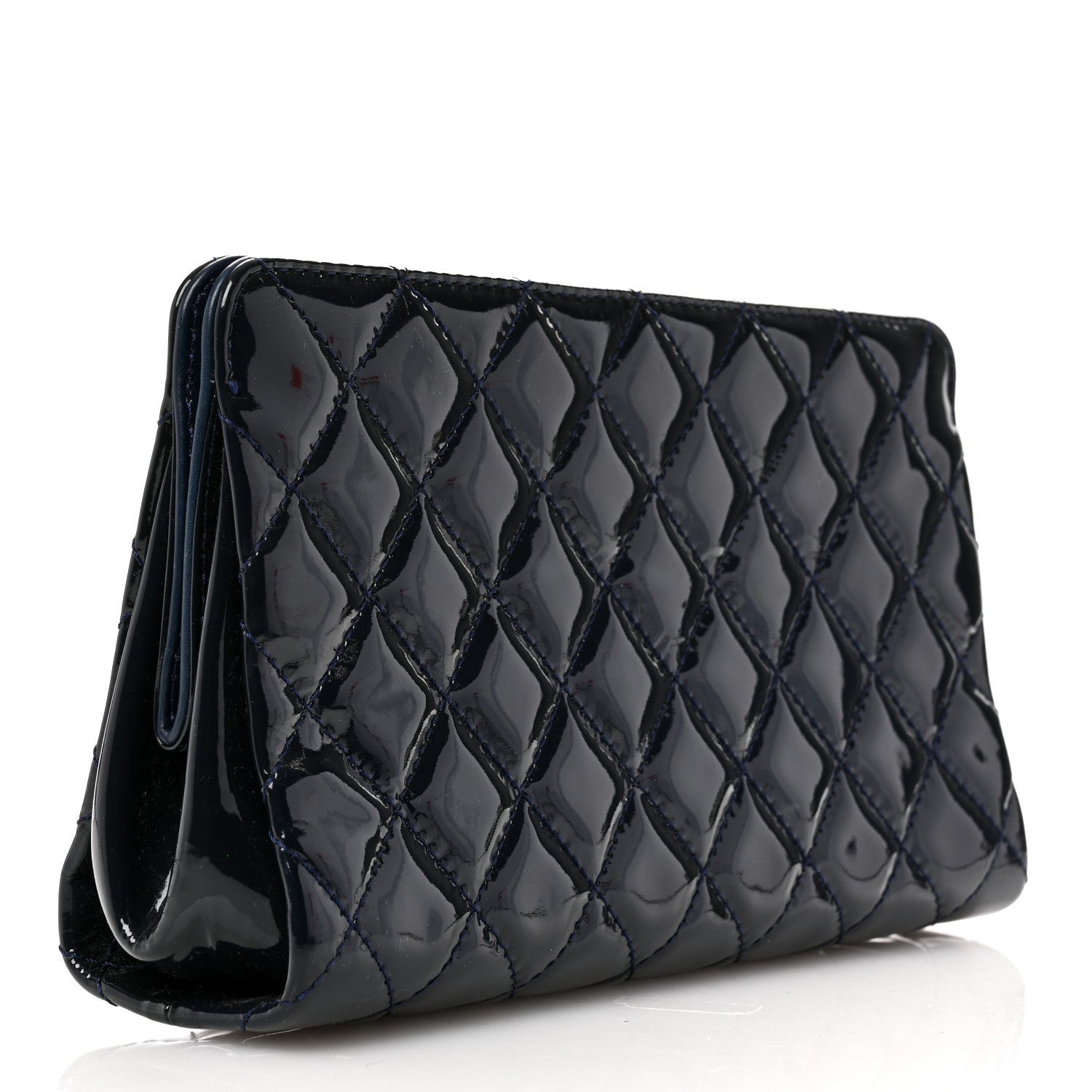 Chanel Patent CC Quilted Timeless Clutch Navy 3 of 7