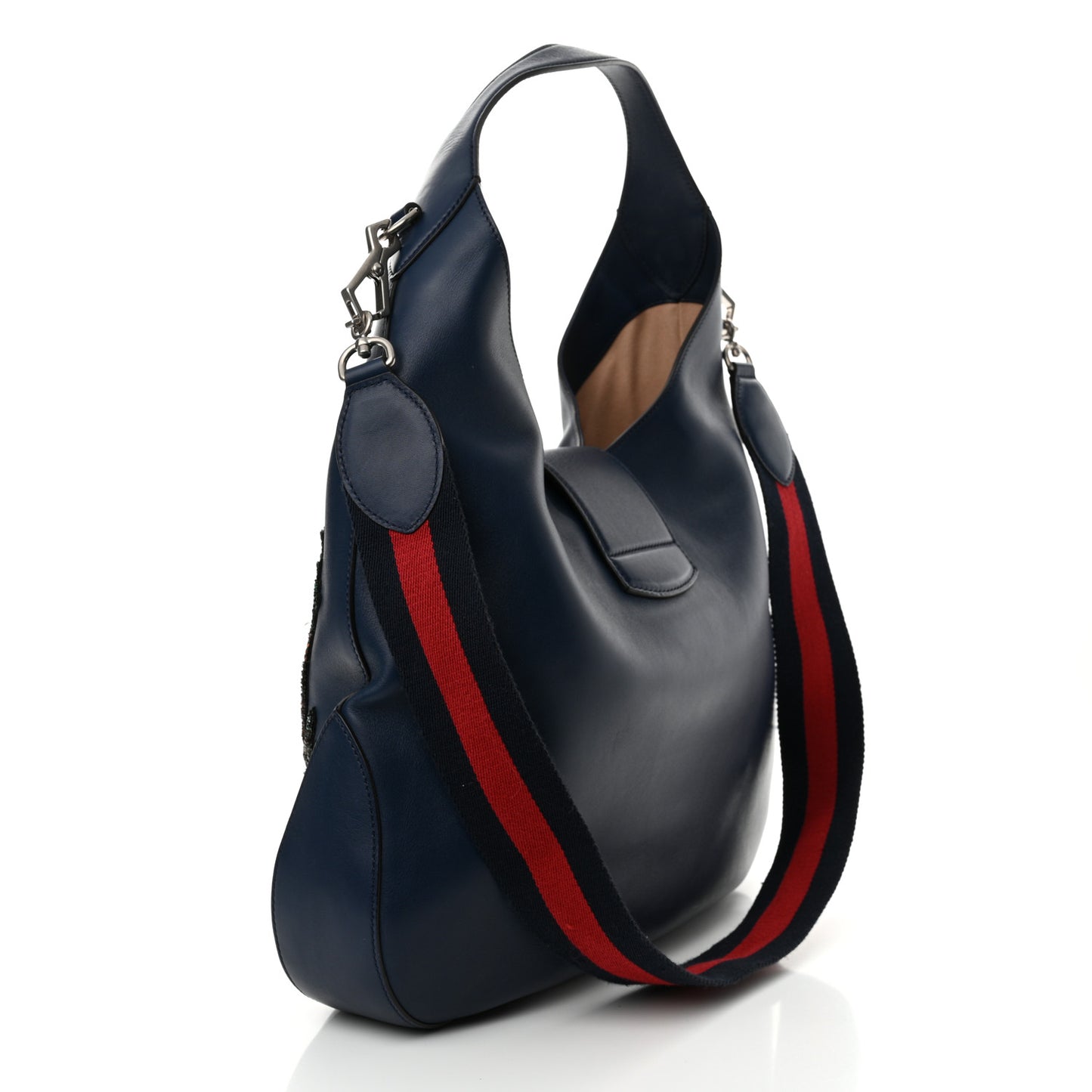 Calfskin Crystal Feather Embroidered Large Dionysus Hobo Dark Blue