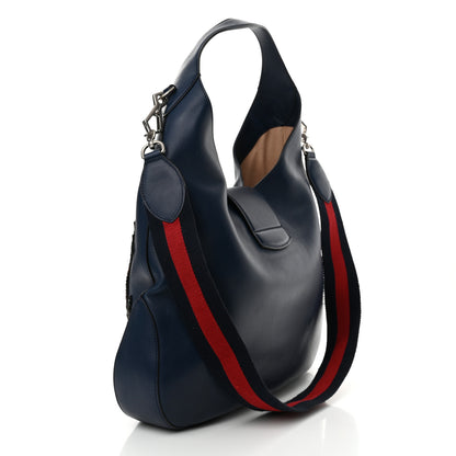 Gucci Calfskin Crystal Feather Embroidered Large Dionysus Hobo Dark Blue 3 of 14