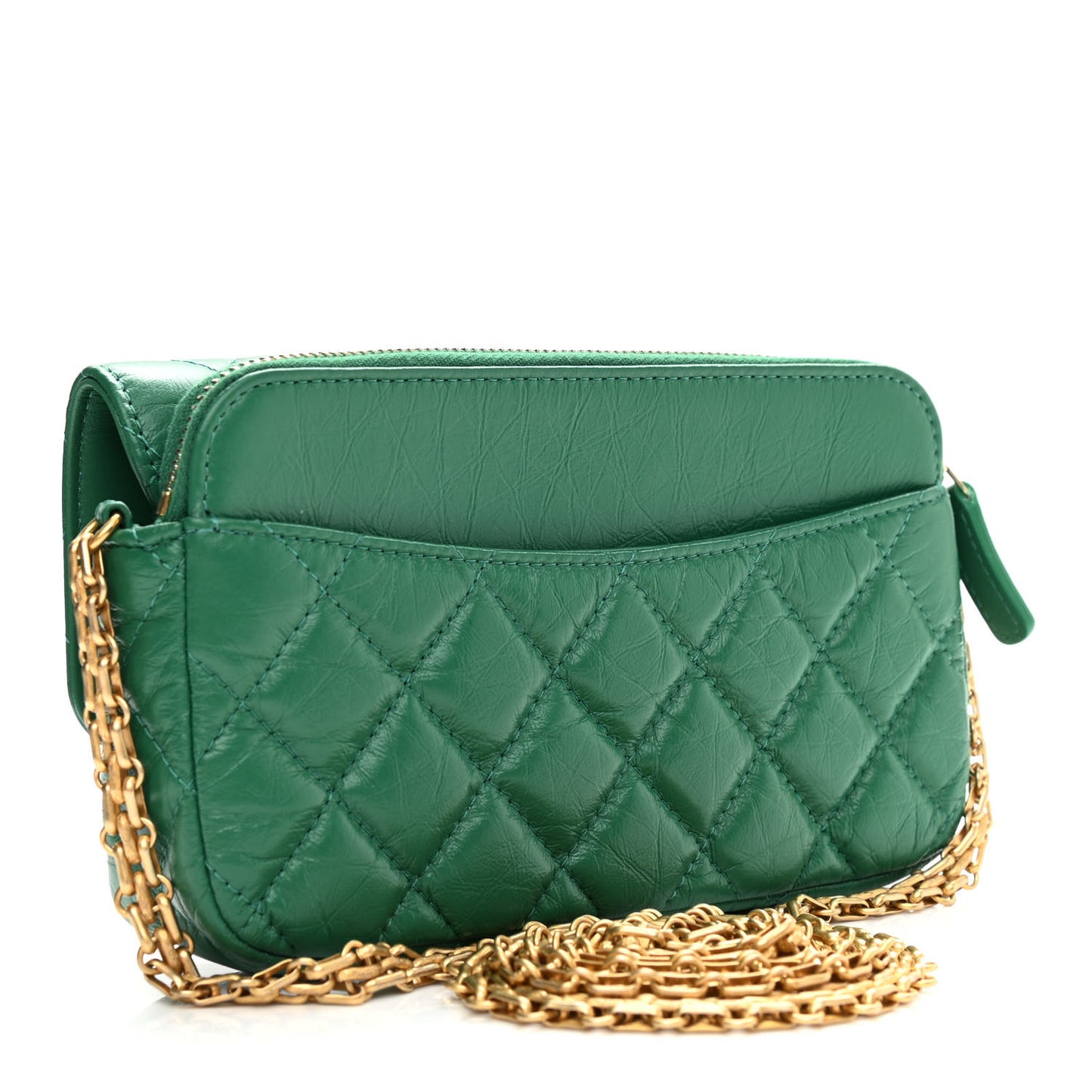 Aged Calfskin Quilted 2.55 Reissue Flap Pouch With Chain Green