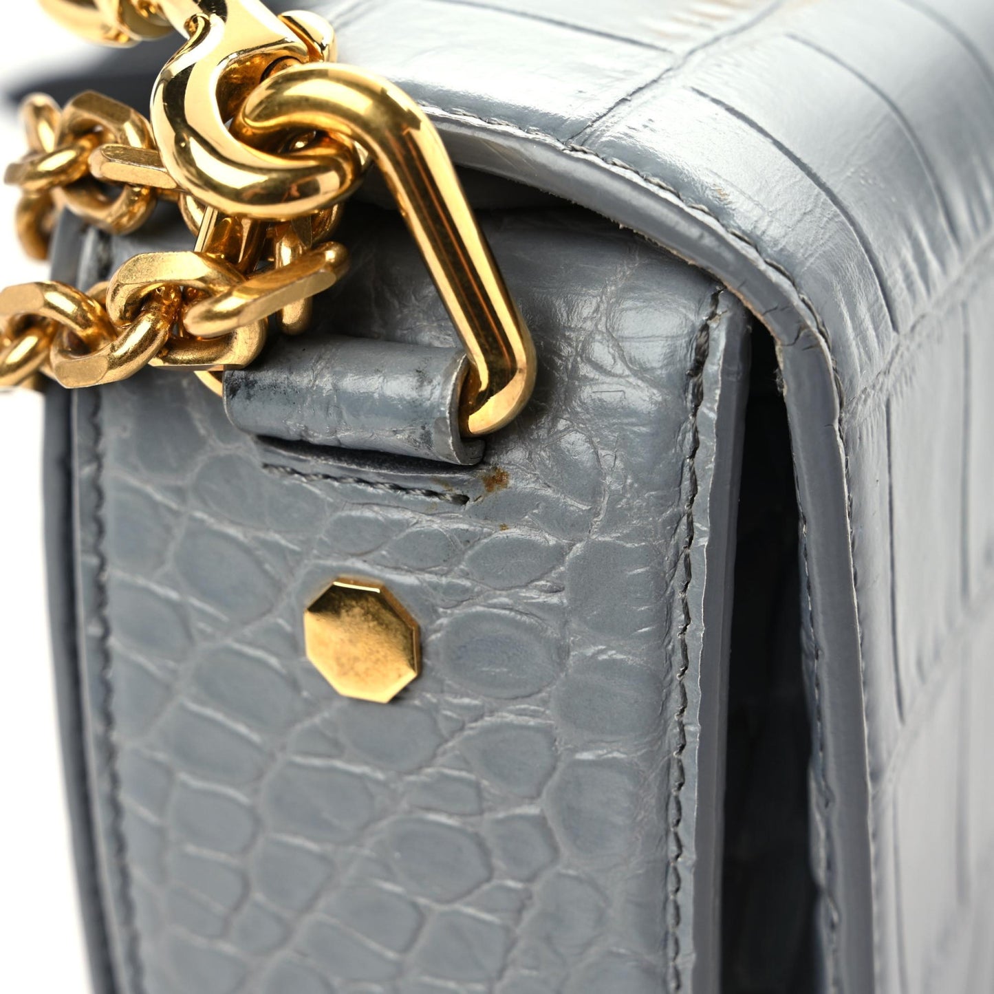 Calfskin Crocodile Embossed Box Shoulder Bag 16 Grey