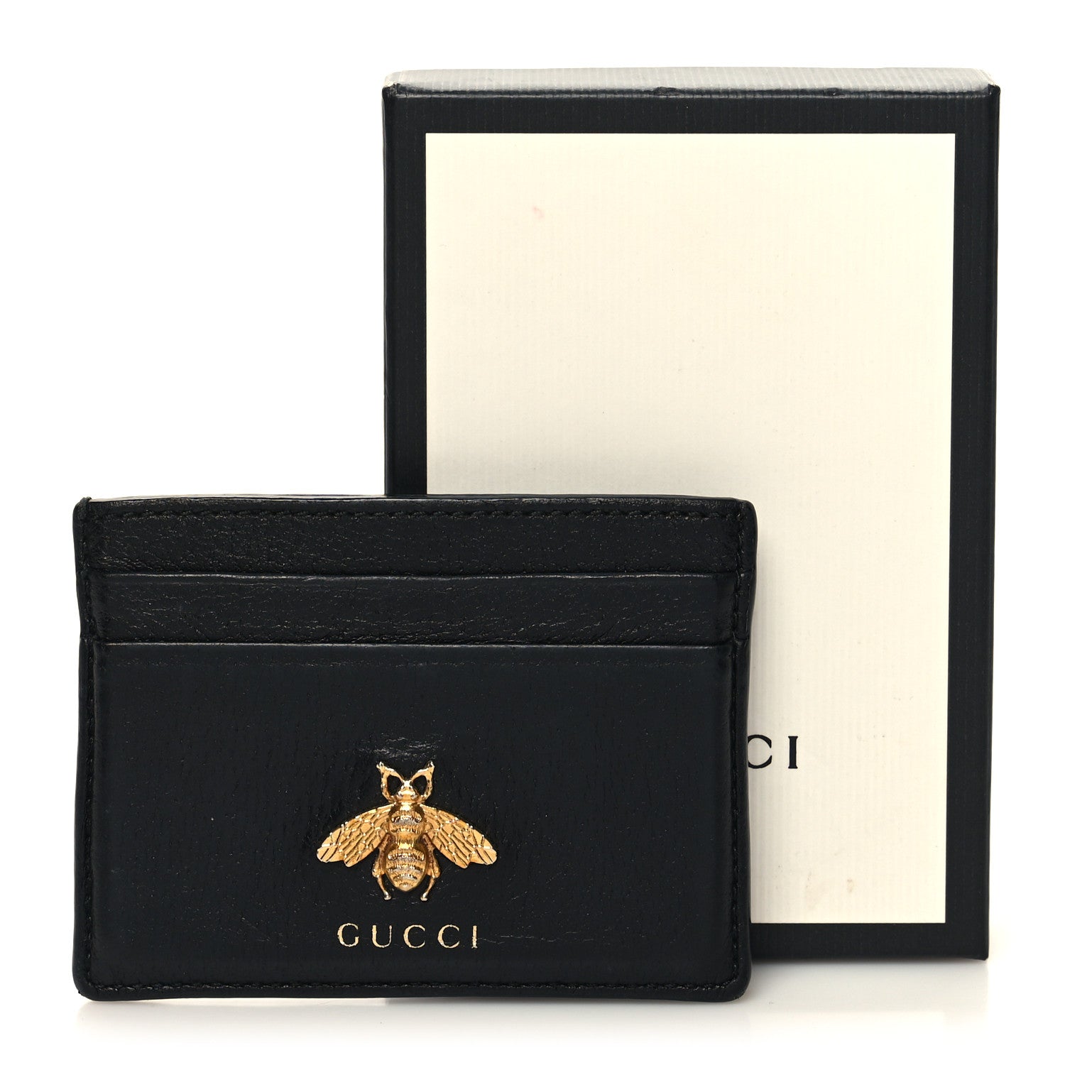 Gucci Pebbled Calfskin Animalier Card Holder Black 9 of 9
