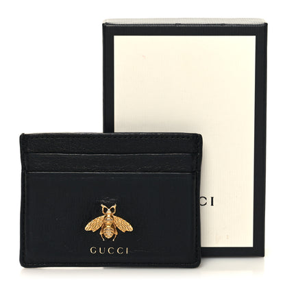 Gucci Pebbled Calfskin Animalier Card Holder Black 9 of 9