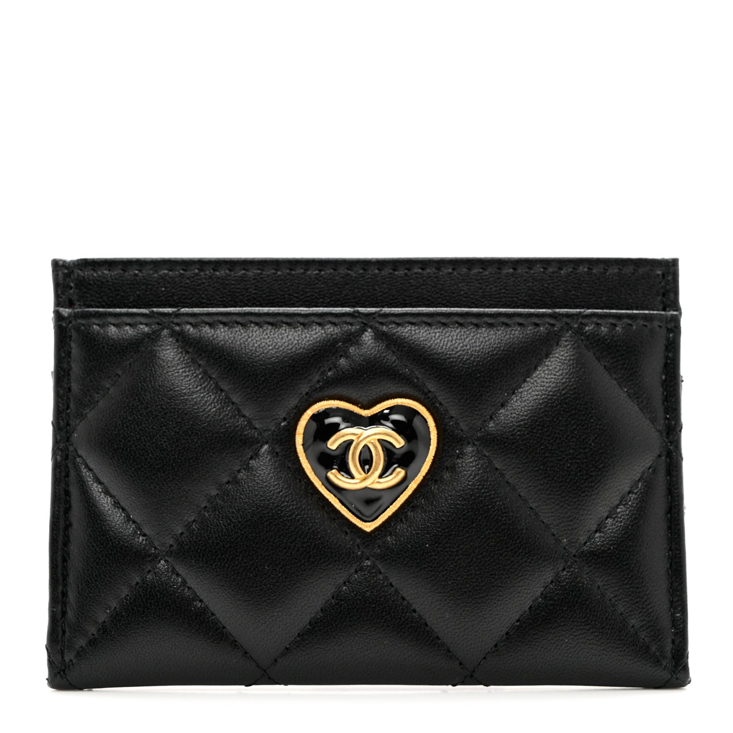 Lambskin Plexiglass Quilted Coco Love Card Holder Black