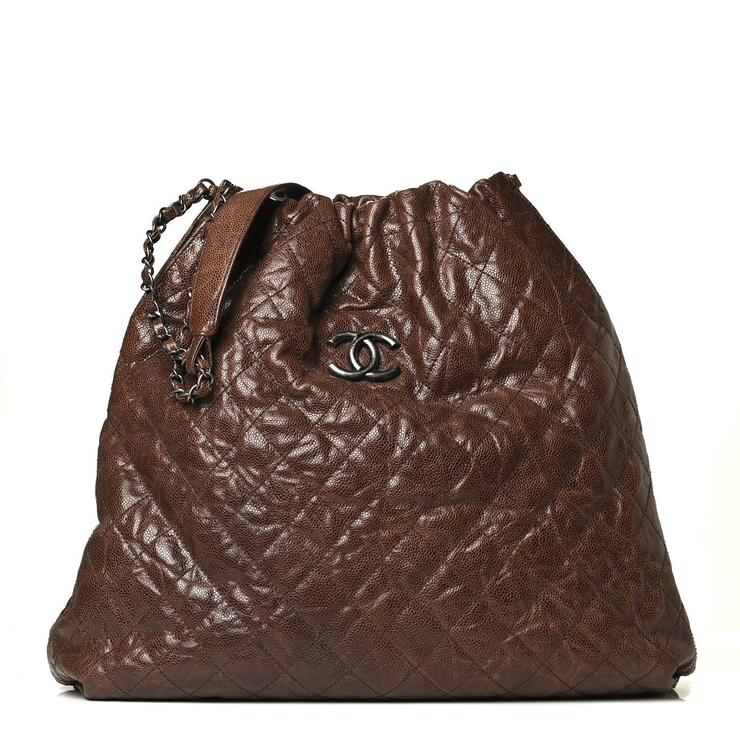 Chanel Distressed Glazed Caviar Quilted Large Elastic Tote Brown 1 of 13