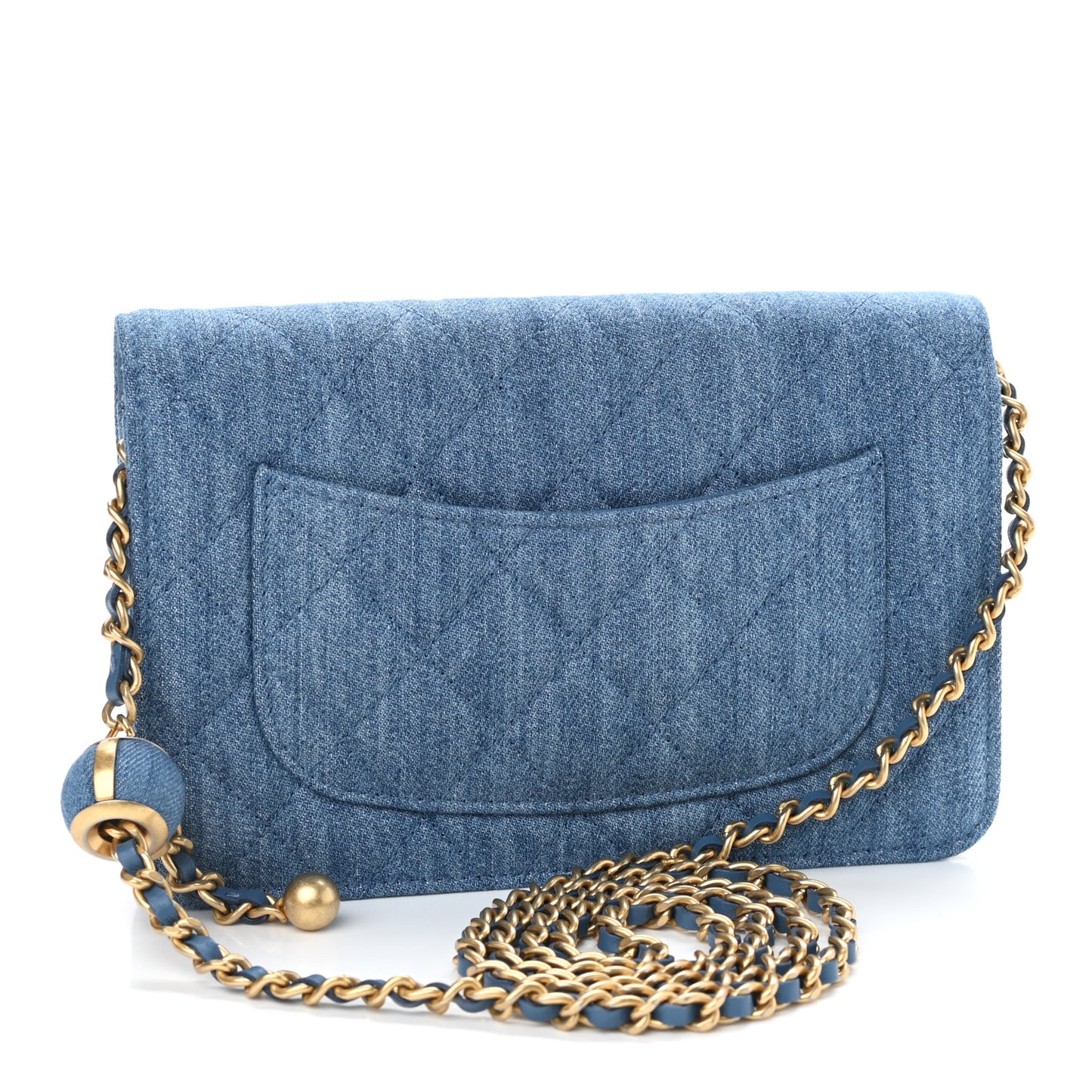 Denim Quilted CC Pearl Crush Wallet On Chain WOC Blue