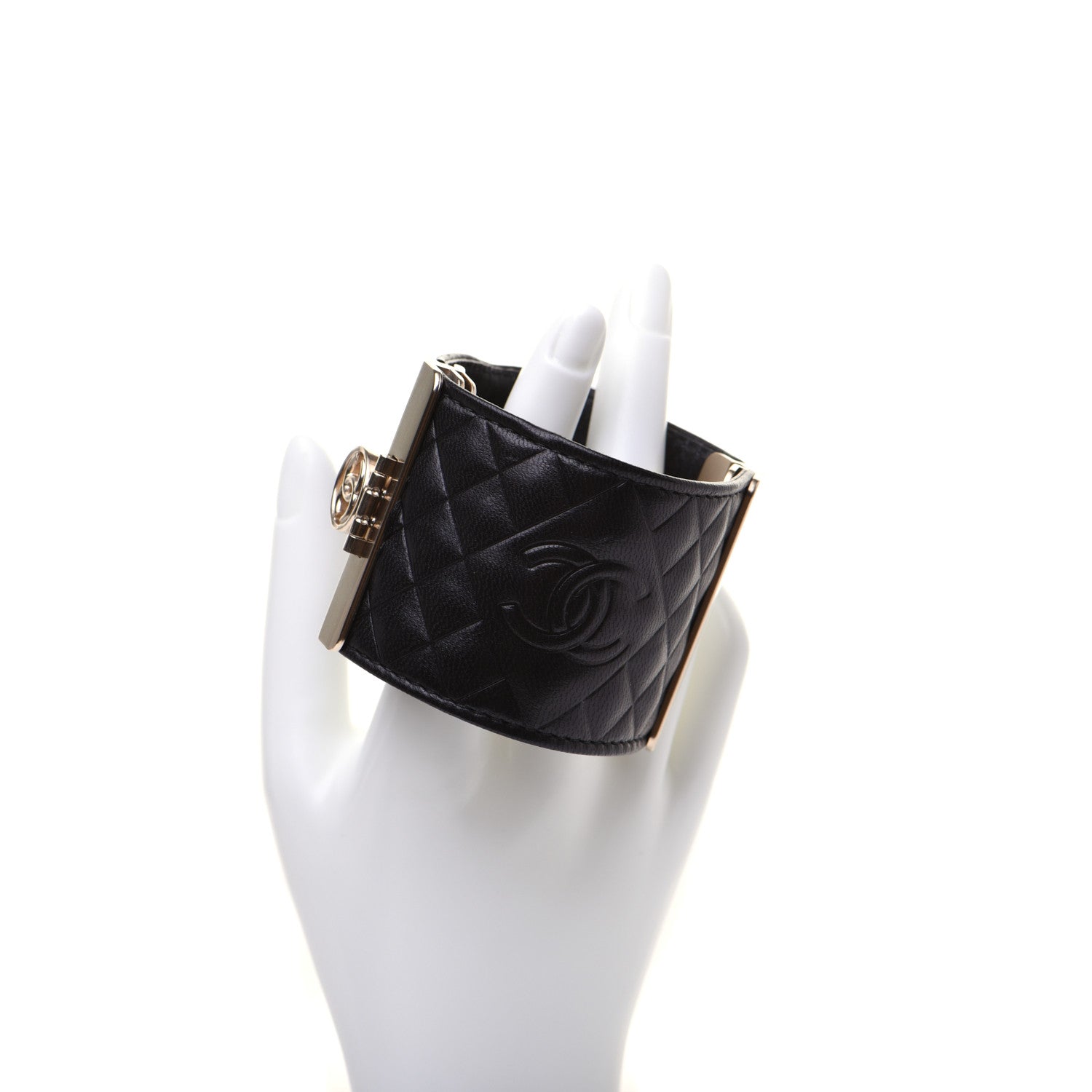 Chanel Calfskin Quilted CC Wide Cuff Black 2 of 7