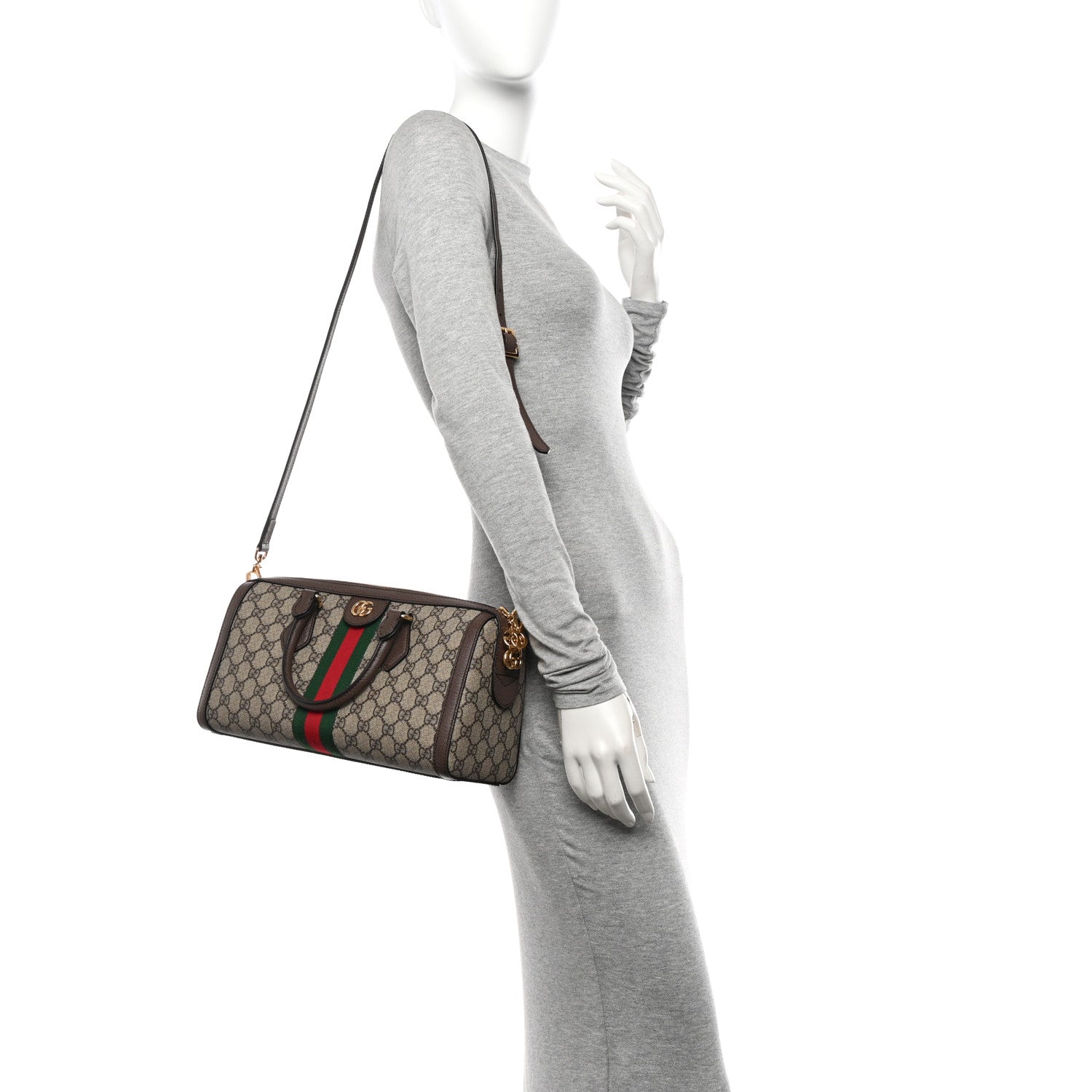 Gucci GG Supreme Monogram Web Medium Ophidia Boston Brown 2 of 12