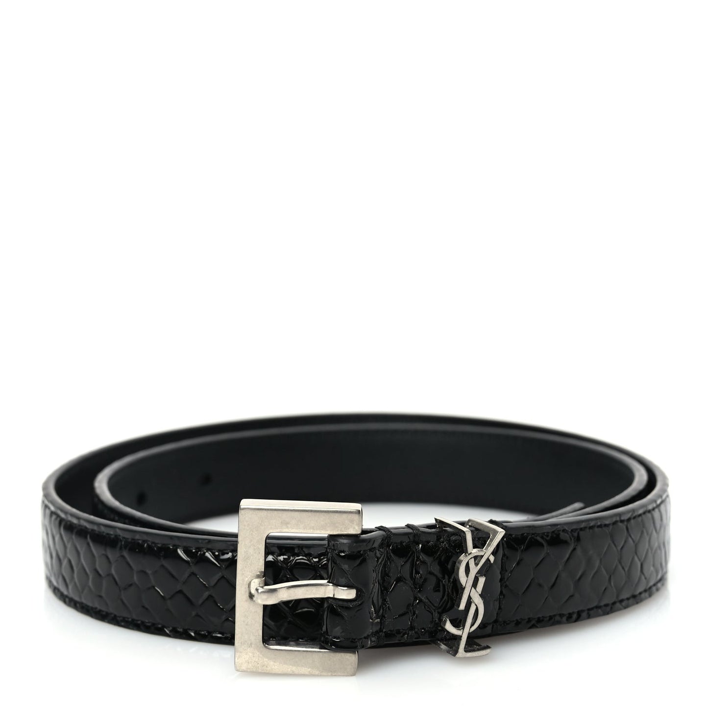 Calfskin Crocodile Embossed Monogram Square Buckle Belt 75 30 Black