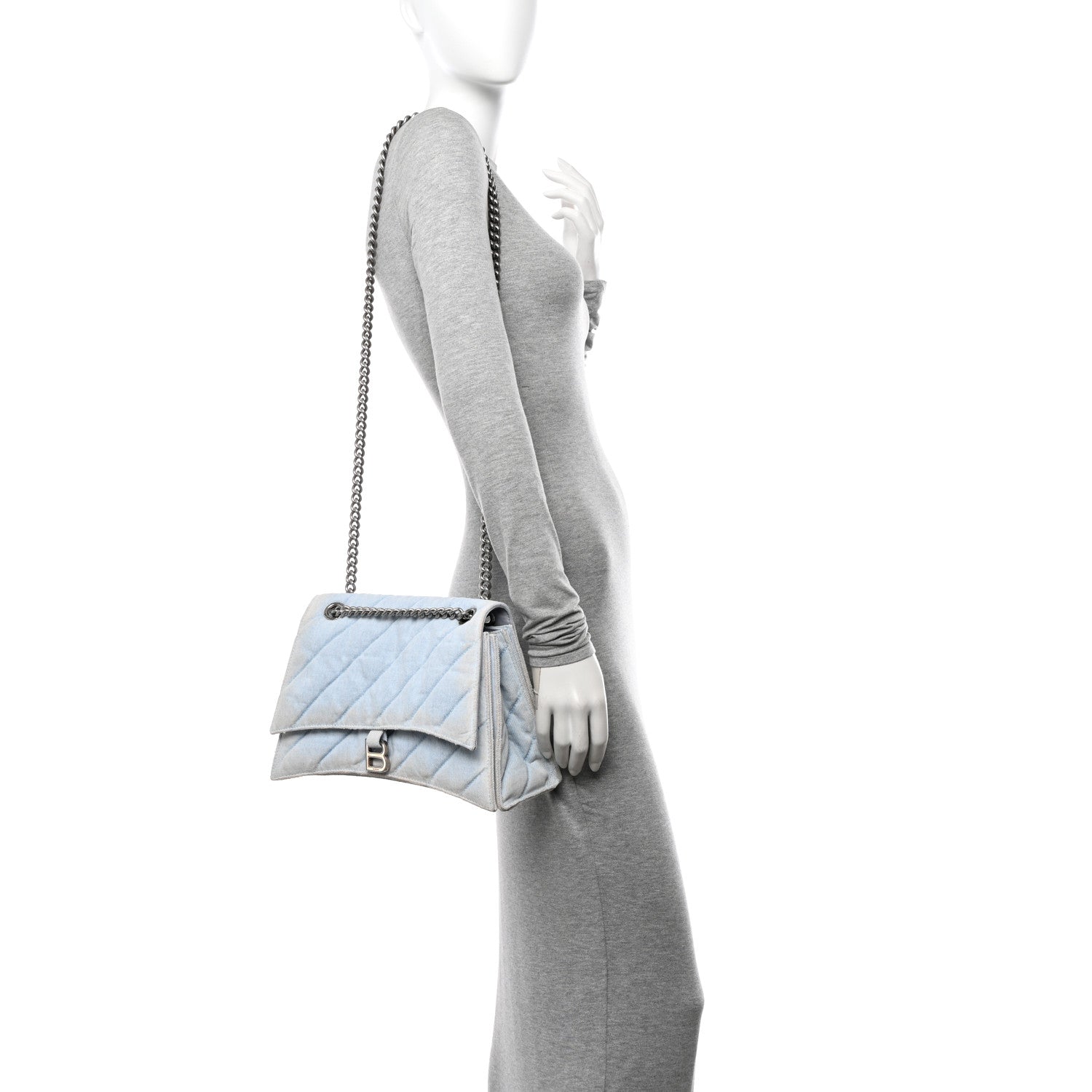 Balenciaga Crushed Washed Denim Quilted Medium Crush Chain Bag Pale Blue 2 of 11