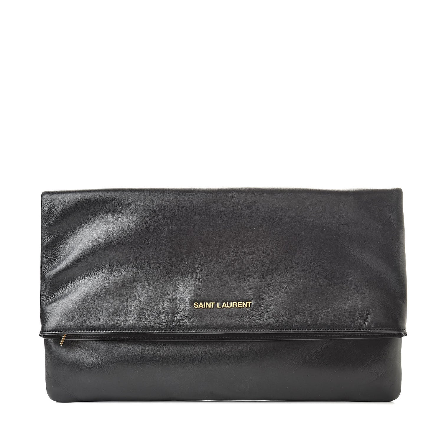 Smooth Calfskin Letters Fold-Over Clutch Black