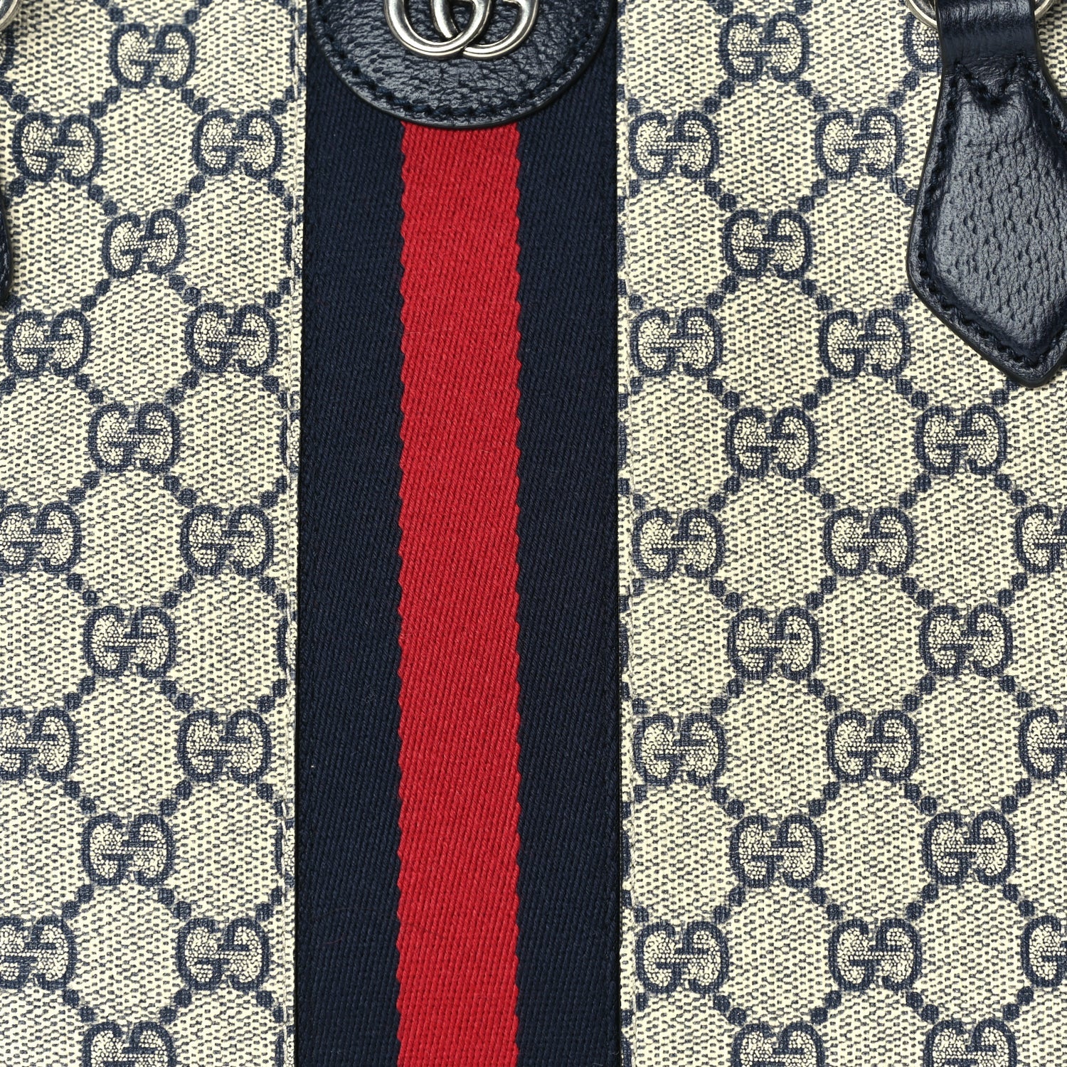 Gucci GG Supreme Monogram Textured Calfskin Web Medium Ophidia Shopping Tote Beige Blue 6 of 8