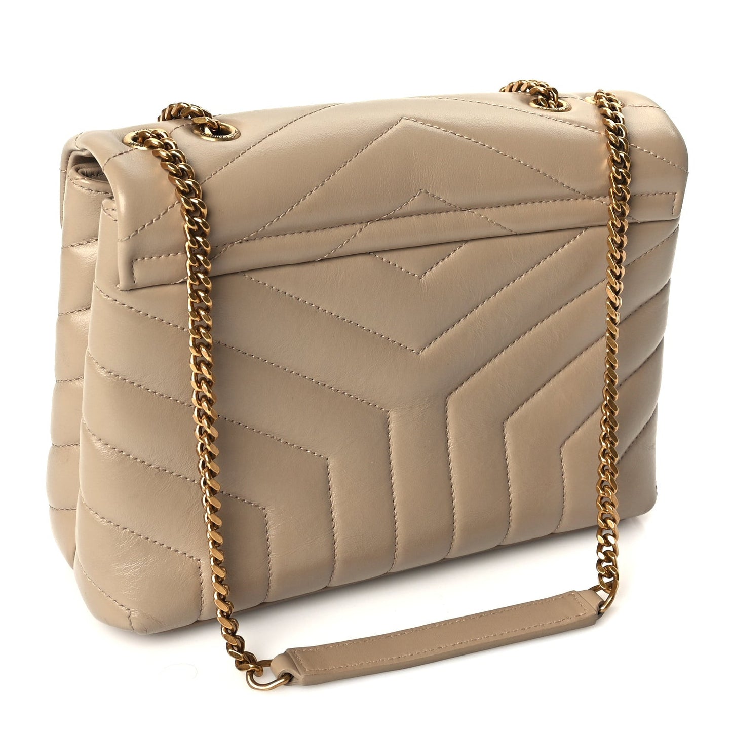 Calfskin Y Quilted Monogram Small Loulou Chain Satchel Dark Beige