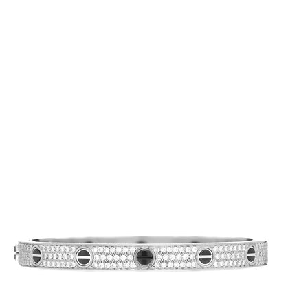 Cartier 18K White Gold Diamond Ceramic LOVE Paved Bracelet 18 1 of 4