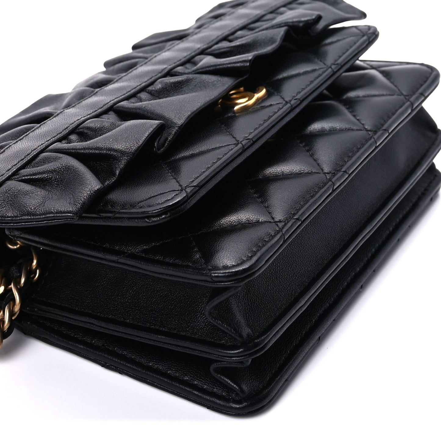 Lambskin Quilted Mini Romance Wallet On Chain WOC Black