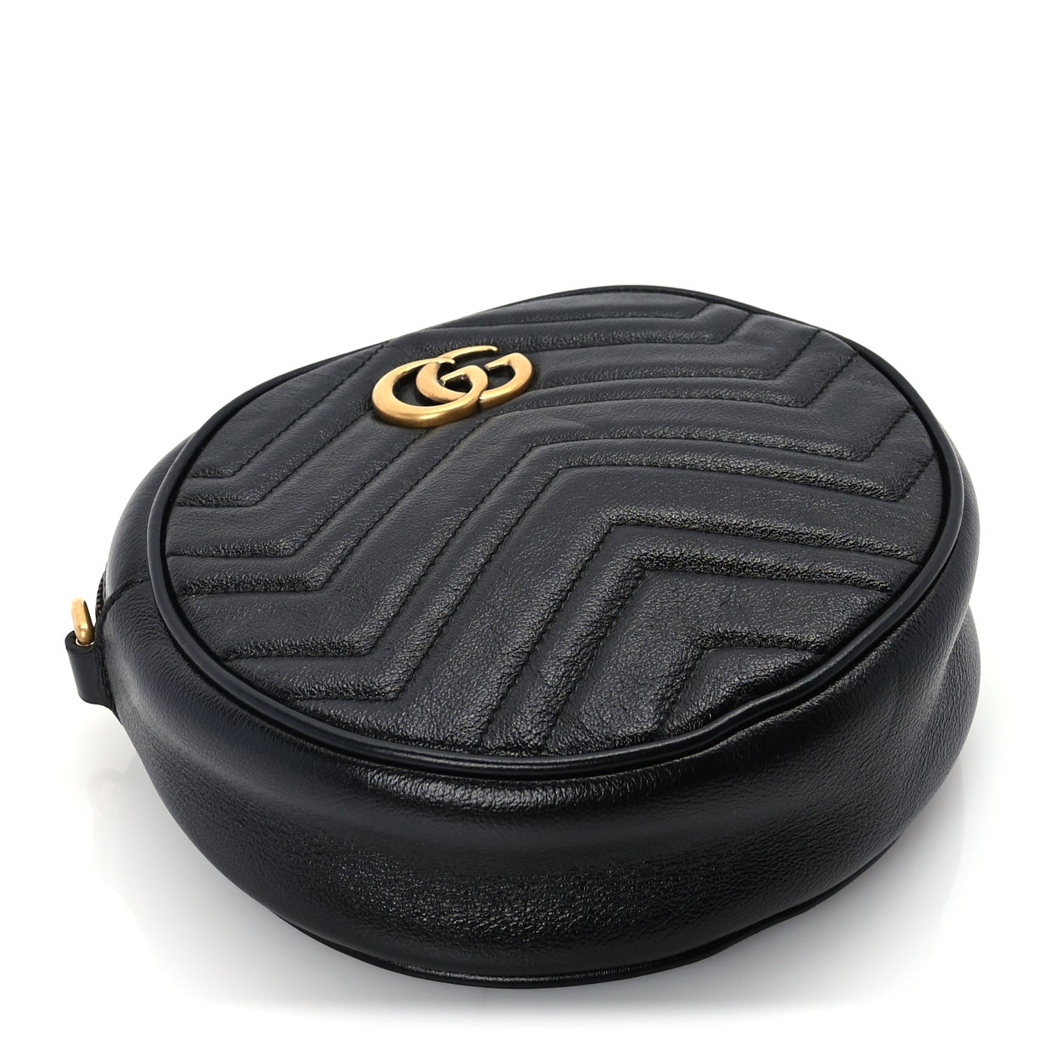 Gucci Azalea Calfskin Matelasse Heart Mini GG Marmont Round Shoulder Bag Black 3 of 8
