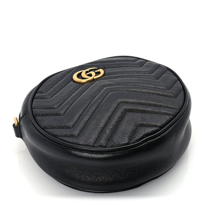 Gucci Azalea Calfskin Matelasse Heart Mini GG Marmont Round Shoulder Bag Black 3 of 8