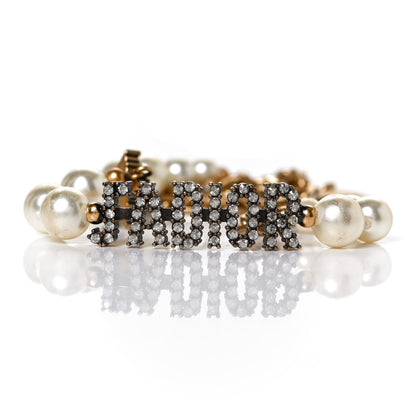 Christian Dior Metal Pearl Crystal J'Adior Choker Necklace Antique Gold 4 of 5