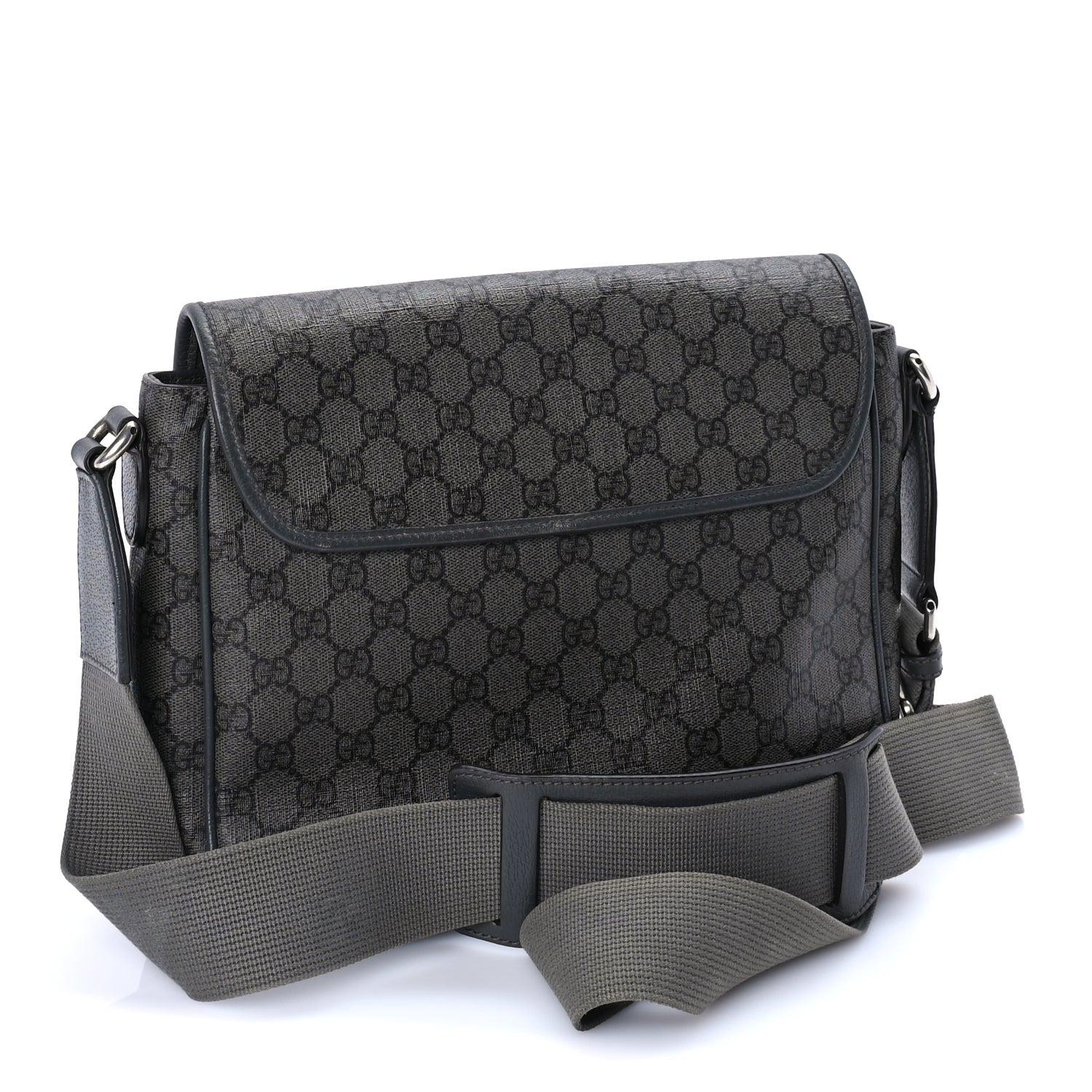 Gucci Tender GG Supreme Monogram Textured Dollar Calfskin Ophidia Messenger Bag Grey Black Graphite Grey 2 of 7