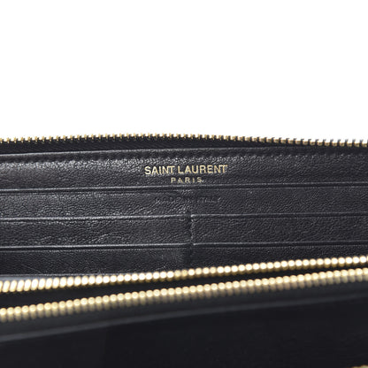 Saint Laurent Calfskin Matelasse Chevron Monogram Zip Around Wallet Black 6 of 10