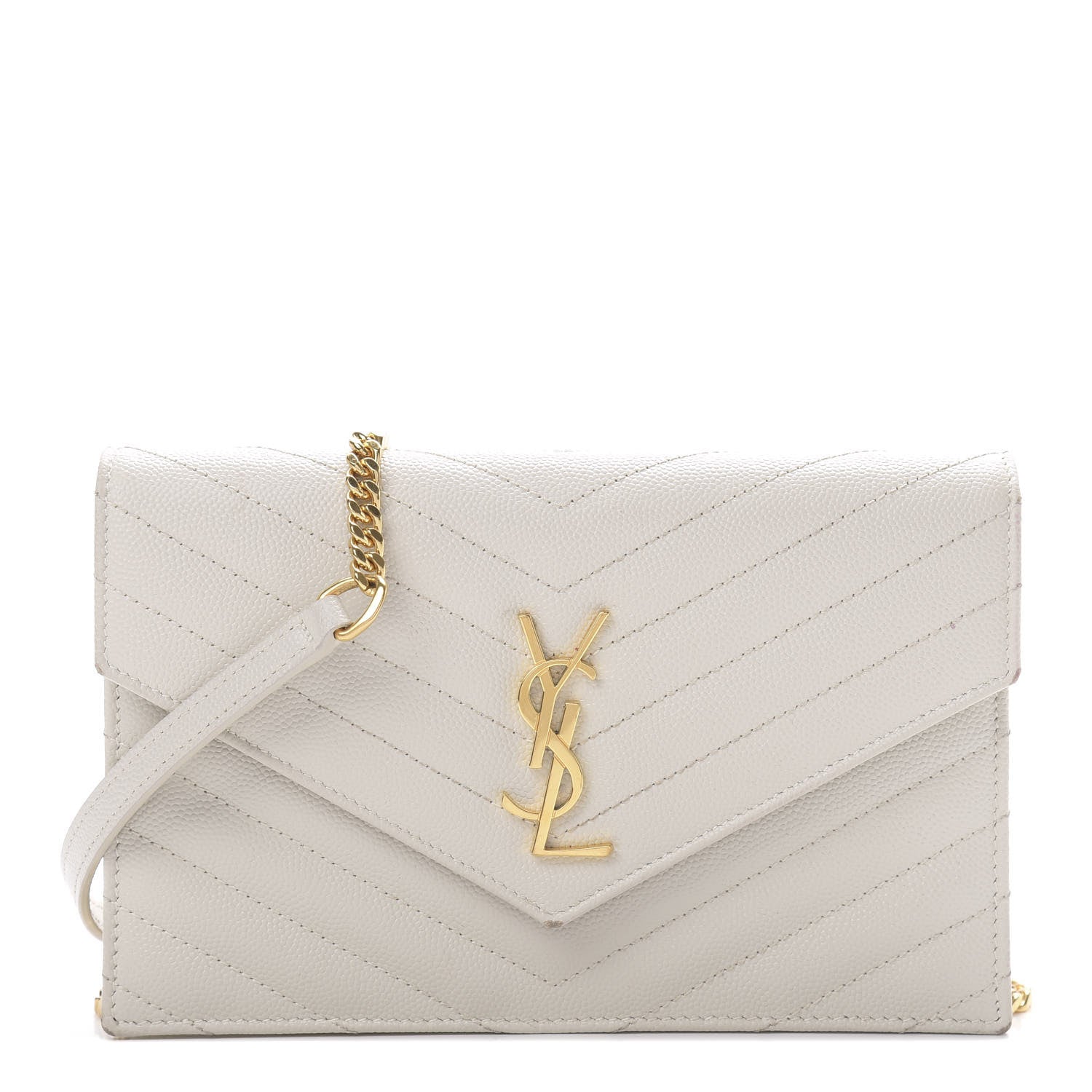 Saint Laurent Grain De Poudre Matelasse Chevron Monogram Envelope Chain Crema Soft 1 of 17