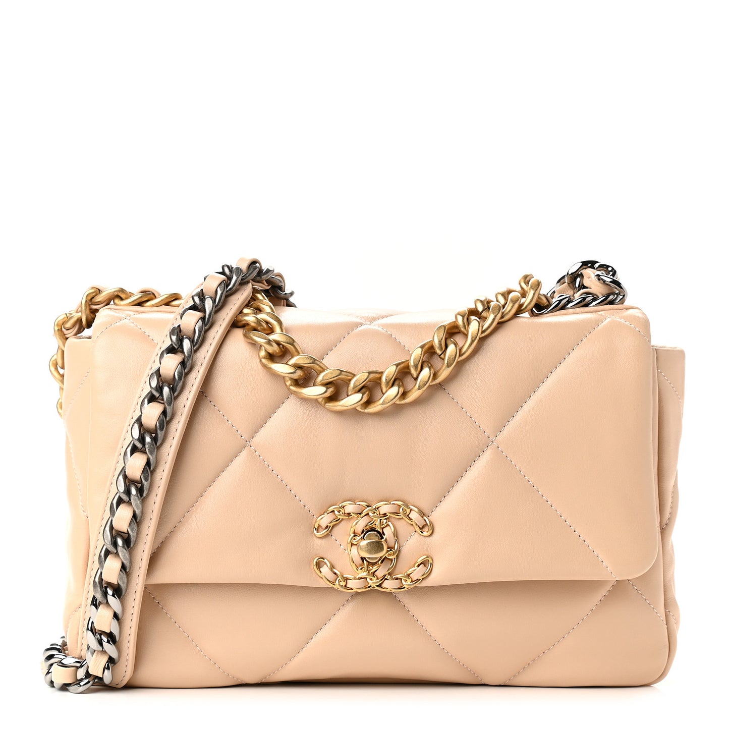 Lambskin Quilted Medium Chanel 19 Flap Beige